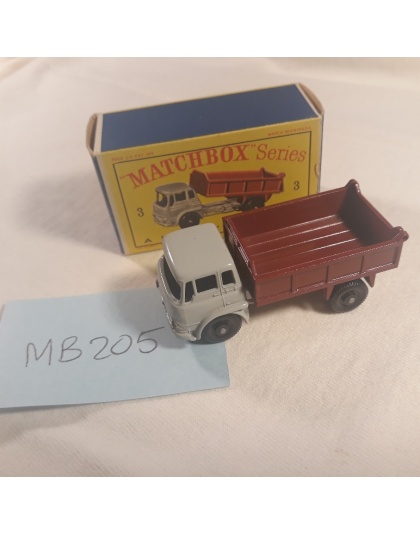 Vintage MATCHBOX Lesney #3 Bedford Tipper Truck Gray/Maroon Black Wheels - NOS - Mint in Box